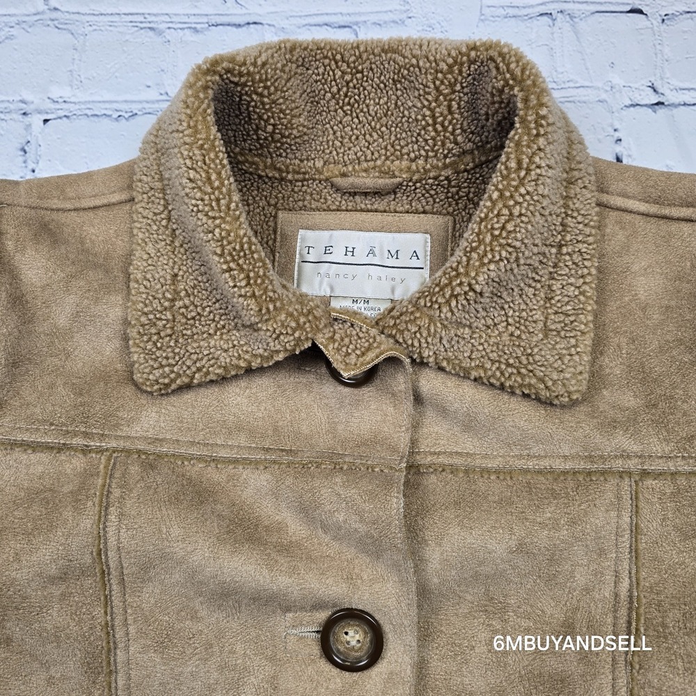 Tehama Nancy Haley Womens L Faux Shearling Suede Jacket Y2K Western‎